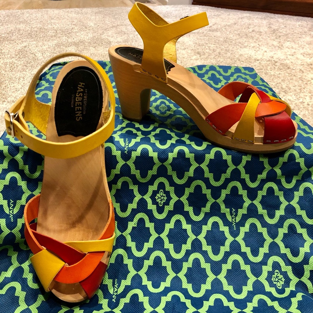 Swedish Hasbeens clog sandal heels. 37 EUC